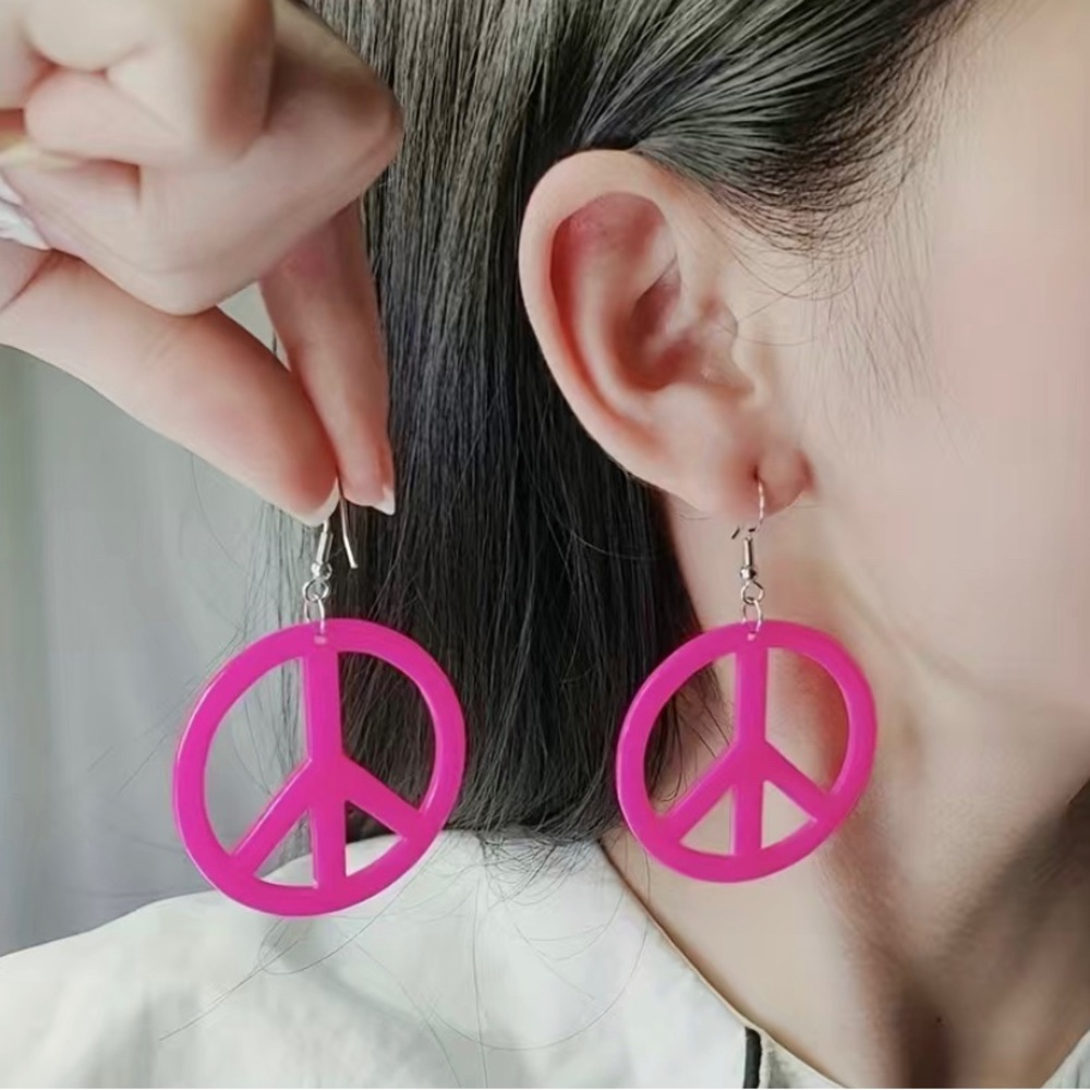 Earrings Fluorescent Color Peace Symbol Design Dangle Retro Bohemian Style